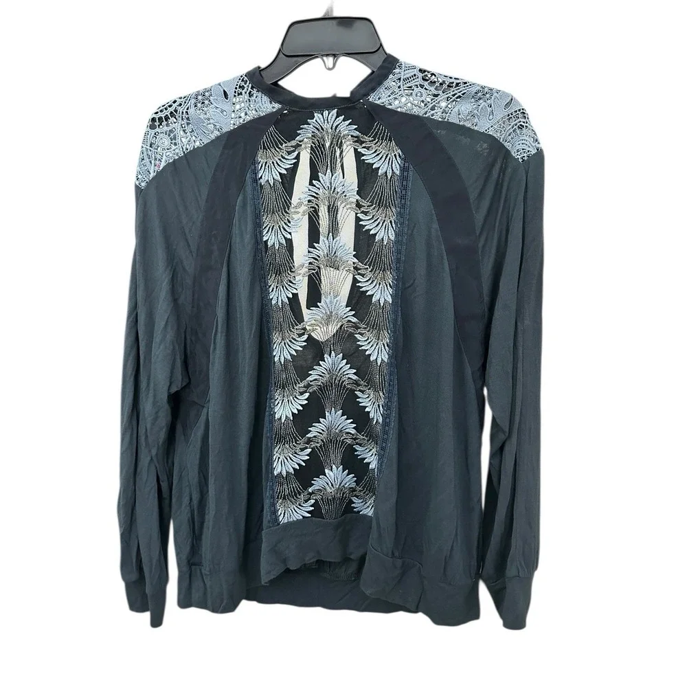 Anthropologie Tiny Brand Embroidered Top Women's Small Crochet Knit Sheer DD11-1